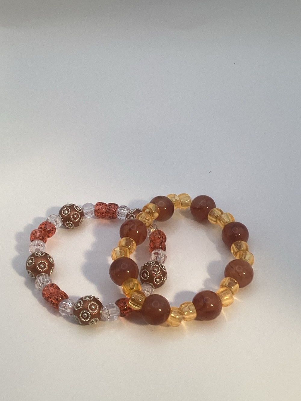 Handcrafted Brown and Amber Beaded Stretch Bracelet Set